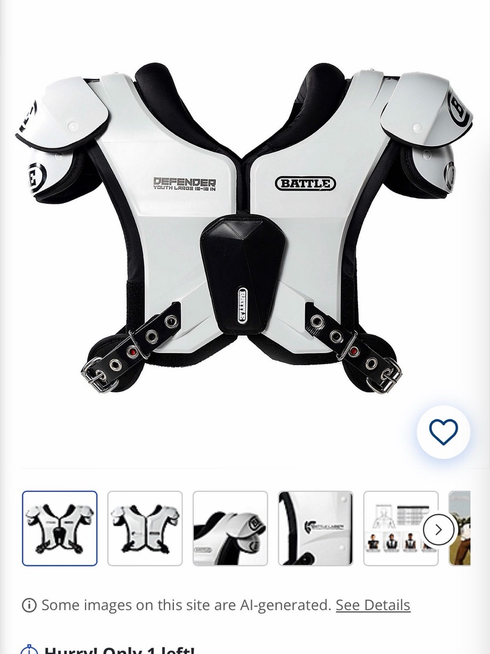 Defender Youth Football Shoulder Pads - White size large